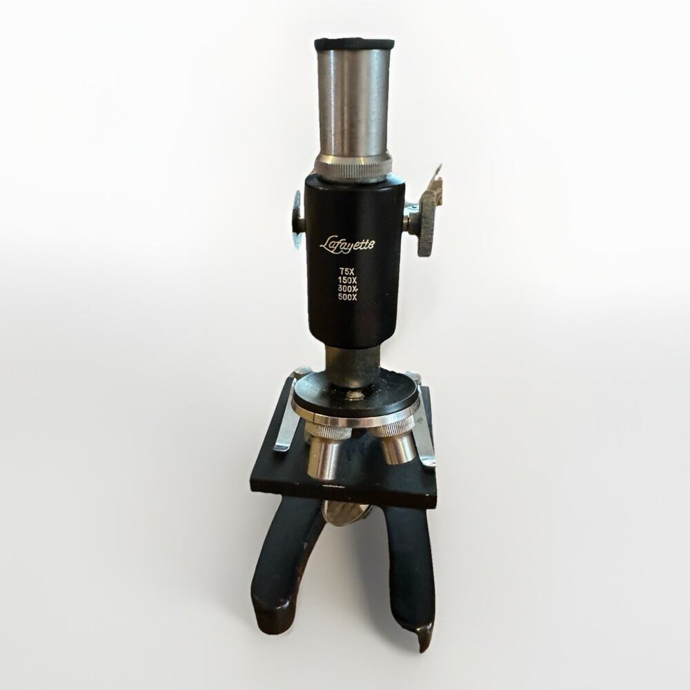 Lafayette Student Microscope 75X 150X 300X 500X w Wood Case Vintage Japan